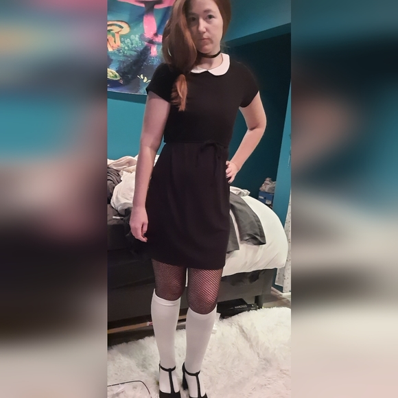 Wonder Nation Wednesday Adams Black Dress White Collar 18 XXL Girls Goth W Small - Picture 2 of 8